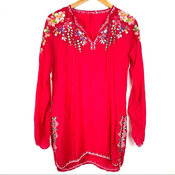 Johnny Was | Red Long Sleeve Blouse Embroidered Rayon XS - Picture 1 of 10